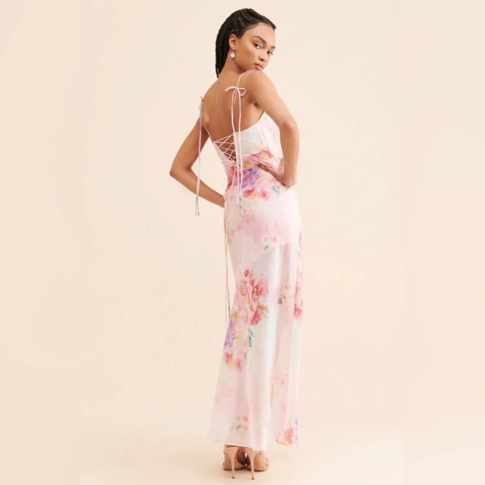 For Love and Lemons Lisa Pink Maxi Dress SMALL - Picture 2 of 12
